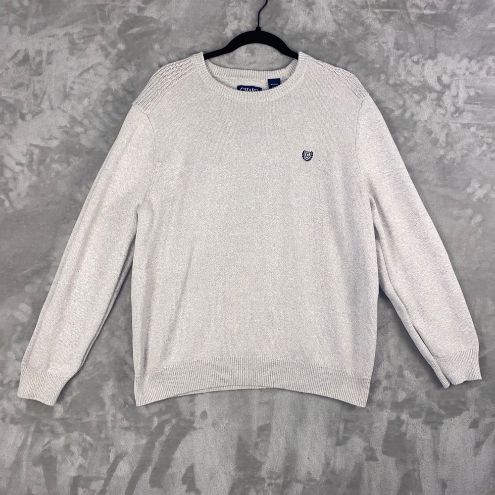 Chaps Men's‎ Crew Neck Sweater XL Beige Long Sleeve Embroidered Logo Pullover